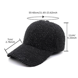 Black glitter tweed baseball cap for women with adjustable size 55-60cm and 7cm brim