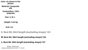 Detail showing the size chart and product specifications for the backless dress