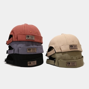 Bonnet Docker Rétro Pour Hommes Sans Bord En Toile De Coton Miki Cap Réglable Rétro Streetwear Avec Patch En Cuir
