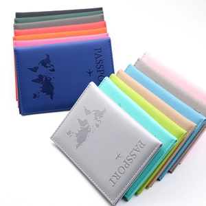 Frosted PU leather passport cover with world map embossed design in multiple colors