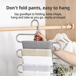Multi-layered S-shaped stainless steel pants hanger for space-saving closet storage