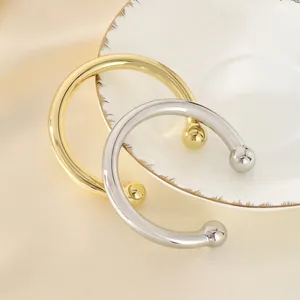 Classic C Shape Open Bangle Stainless Steel 18K Gold Plated Minimalist Round Ball End Bracelet For Women Elegant Jewelry