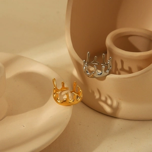 Lava crown style adjustable open ring in gold and silver finish stainless steel