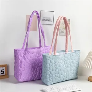 Quilted floral tote bags in candy colors for women, large capacity shoulder shopping bags