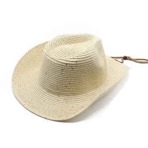 Classic western cowboy straw hat in beige with adjustable windproof drawstring
