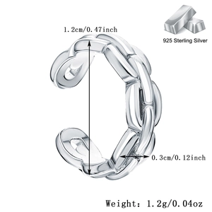 Detail view showing dimensions of S925 sterling silver cuban link chain ear cuff