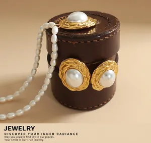 French vintage gold plated textured necklace and earrings set with white freshwater pearls