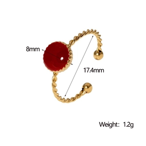 Technical drawing of 18K gold plated ring showing 8mm red enamel top and 17.4mm diameter