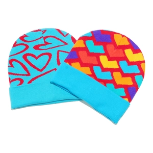 Colorful Knitted Beanie Hat Heart Geometric Jacquard Acrylic Warm Winter Skull Cap Outdoor