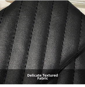 Close-up of black quilted leather texture with detailed stitching on the crossbody bag