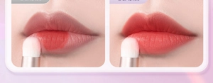 Detailed comparison showing lip brush application and smudge effect on lips