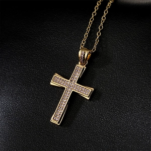 Cross Pendant Necklace Copper 18K Gold Plated Colorful Zircon Geometric Vintage INS Fashion Jewelry For Women