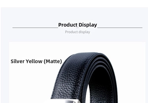 Detail view of premium black leather belt with silver matte frosted buckle and lychee texture