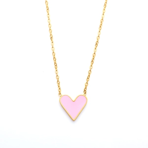 Pink heart pendant necklace with Roman numerals in gold-plated titanium steel finish