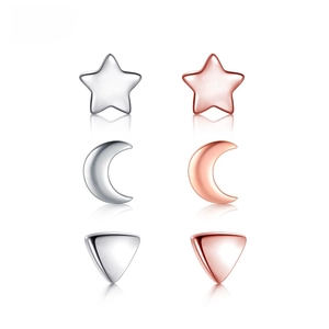 S925 Sterling Silber Stern Mond und Dreieck Ohrstecker in Silber und Roségold