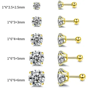 Size chart for gold stainless steel ball earrings with various cubic zirconia diameters