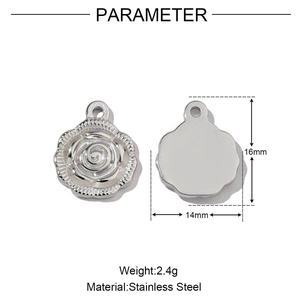 Macro detail of silver rose pendant with 16mm x 14mm dimensions and polished relief