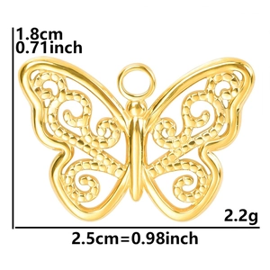 18k gold plated butterfly charm pendant for DIY necklaces with hollow filigree design