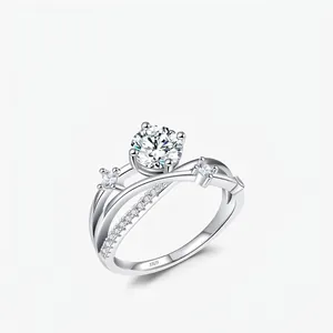 925 Sterling Silver Moissanite Ring Crossover Geometric Sparkling Luxury Elegant Wedding Jewelry For Women