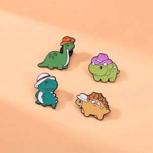 Dinosaur Enamel Pin Brooch Zinc Alloy Cartoon Animal With Hat Cute Badge For Clothing Bag Decor Women Kids