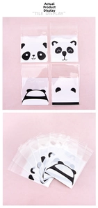 Detailed view of panda themed self-sealing bags for cookies and candy packaging
