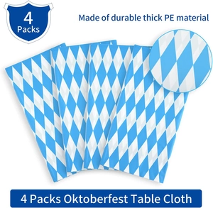 Set of 4 blue checkered tablecloths for Oktoberfest made of durable thick PE plastic