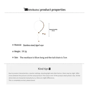 Detailed size specifications for stainless steel tiger's eye necklace and earring set