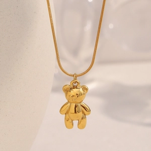 Teddy Bear Pendant Necklace Stainless Steel 18K Gold Plated Snake Chain Elegant Fashion Jewelry For Women Girls