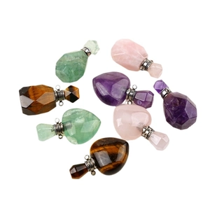 Set of 7 natural crystal essential oil perfume bottle pendants in various gemstones