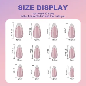 Tableau des tailles pour faux ongles French brillants comprenant 12 tailles et mesures