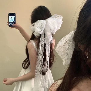 Große Spitze Schleife Haarklammer Lange Band Quaste Federclip Süße Elegante Lolita Haarnadel Kopfschmuck Für Frauen
