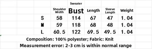 Detailed size guide table for women's French style casual plaid knit cardigan sweater