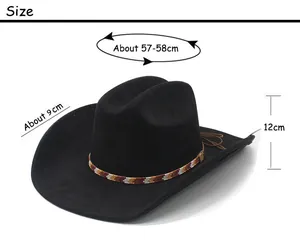 Size chart for black suede western cowboy hat with colorful beaded band detail