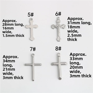 Detail showing various sizes and dimensions of stainless steel cross pendants for DIY jewelry