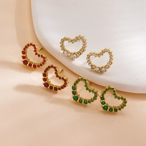 Luxurious hollow heart earrings with colorful crystals and 14K gold-plated base