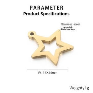 Detailed parameters of 18x16mm golden stainless steel star pendant for DIY jewelry