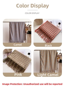 Detailed color display of four British style plaid tassels scarves in various patterns