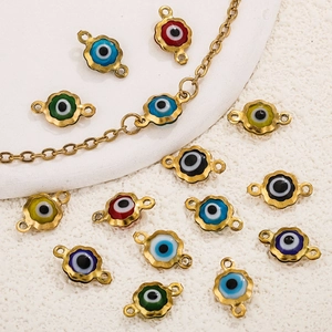 Colorful 18K gold-plated stainless steel evil eye charms for DIY jewelry making