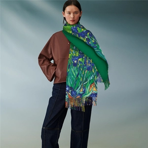 Van Gogh Iris painting print long scarf in cashmere style with tassel details for winter