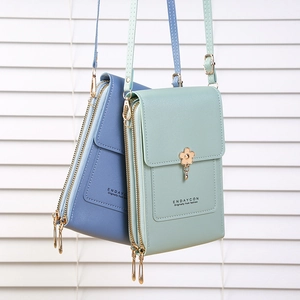 Light blue and mint green floral phone crossbody bag with multi-layer storage