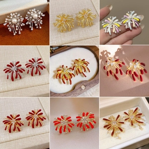 Firework Stud Earrings Zircon Imitation Artificial Pearl French Retro Luxury Copper Jewelry With Silver Earring Post For Women