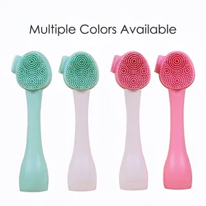 Manual double-sided silicone facial cleansing brush with soft massaging bristles in four colors