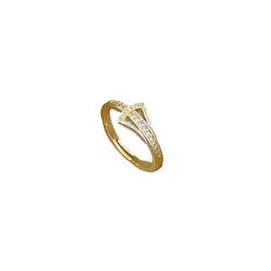Adjustable gold ginkgo ring featuring sparkling fan-shaped pavé zircon accents