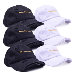Distressed cotton baseball cap with MAMA embroidery in black and white styles