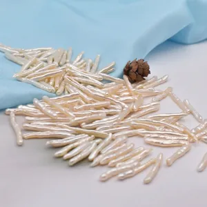 Irregular natural baroque stick pearls for DIY jewelry making on silk fabric