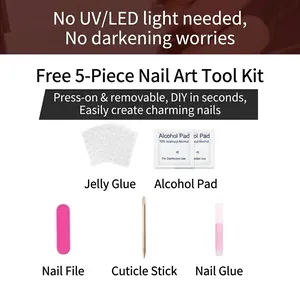 Professional 5-piece press-on nail tool kit with adhesive, file, and prep pad