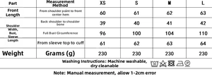 Size chart showing chest width and sleeve length for the ethnic embroidery shirt