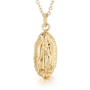 Our Lady Of Guadalupe Pendant Necklace Stainless Steel Religious Relief Portrait Oval Medal Vintage Prayer Jewelry