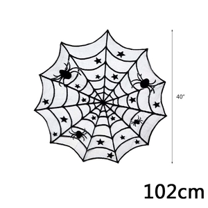 40 inch round black lace spider web tablecloth with embroidered stars for Halloween