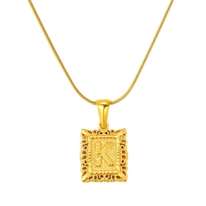 Gold stainless steel necklace with square letter K pendant on a fine snake chain